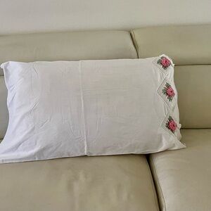 White Pillowcase with Pink Floral Embroidery 20-31 inches
